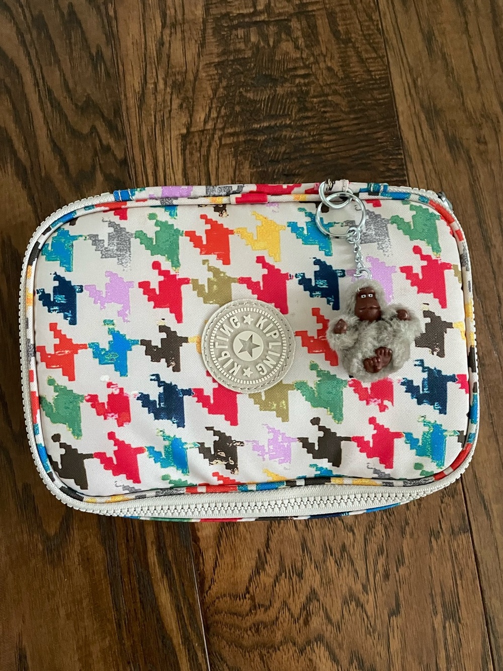 Kipling Multicolor Houndstooth Pouch with Silver Logo